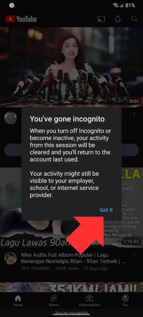 Cara Menggunakan YouTube Incognito 3