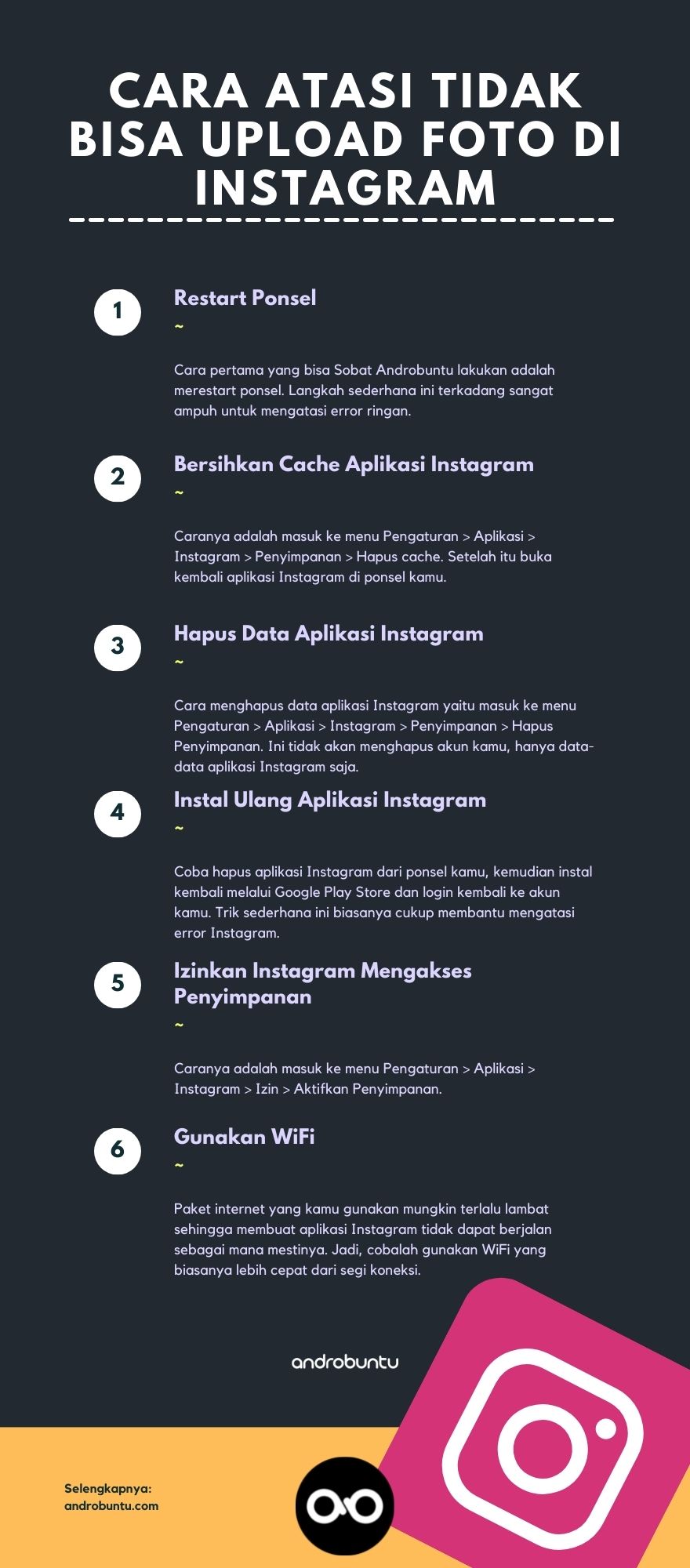 Infografis Cara Mengatasi Tidak Bisa Upload Foto di Instagram by Androbuntu
