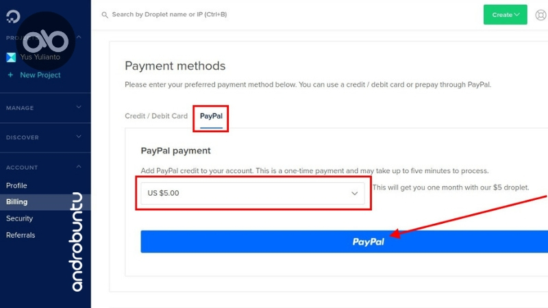 Cara Bayar Tagihan VPS DigitalOcean dengan PayPal by Androbuntu.com 2
