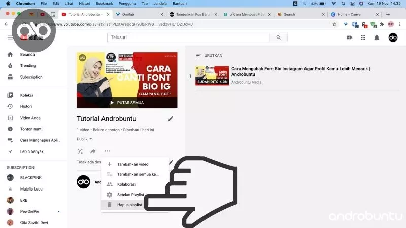 Cara Menghapus Playlist di YouTube by Androbuntu 3