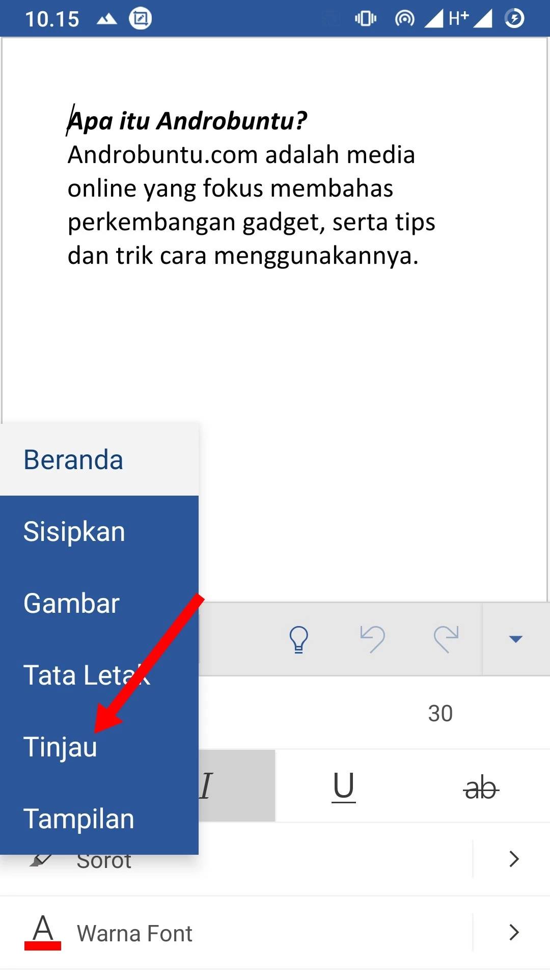 Cara Menampilkan Jumlah Kata pada Microsoft Word by Androbuntu 13