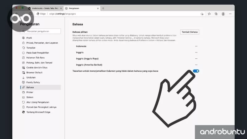 Cara Menonaktifkan Fitur Terjemahan Bahasa di Microsoft Edge by Androbuntu 10