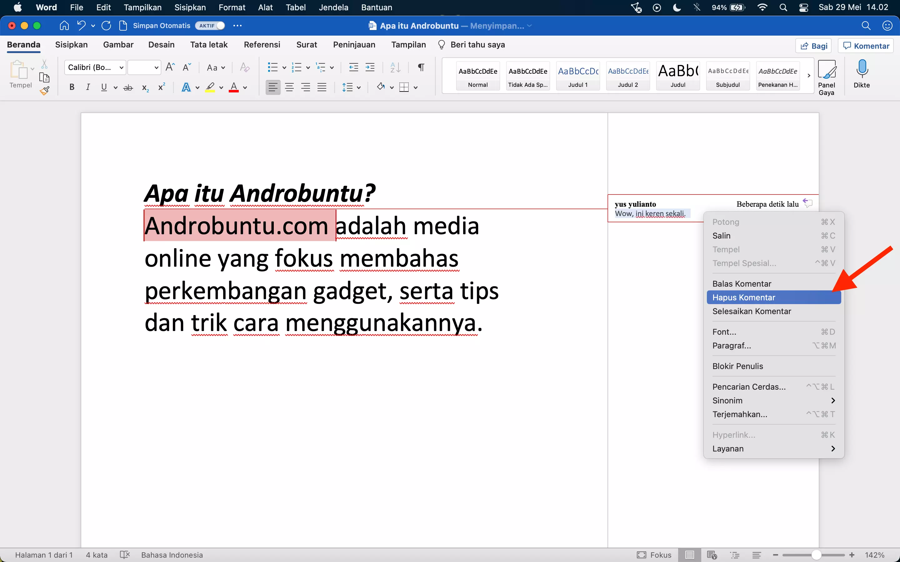 Cara Membuat dan Menghapus Komentar di Microsoft Word by Androbuntu 4