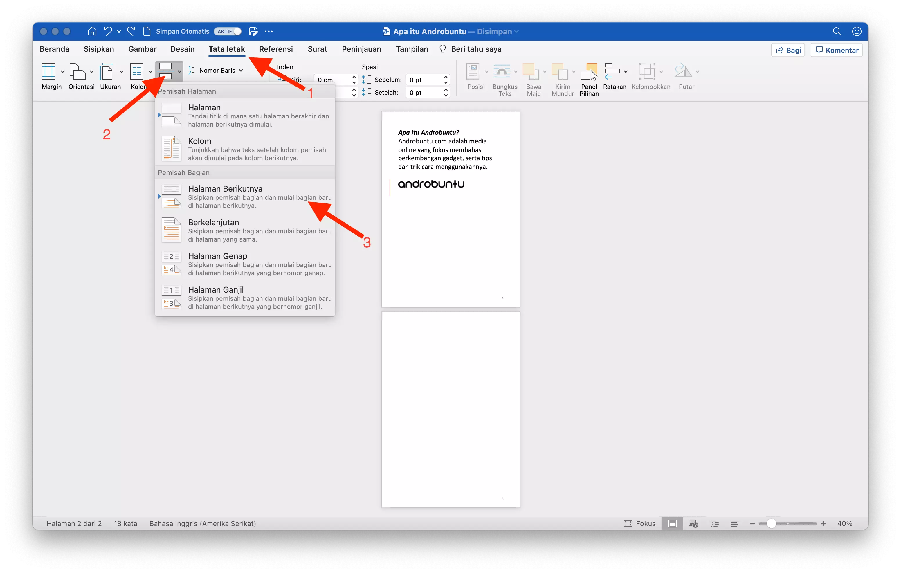 Cara Membuat Halaman Portrait dan Landscape di Satu Dokumen Microsoft Word by Androbuntu 2