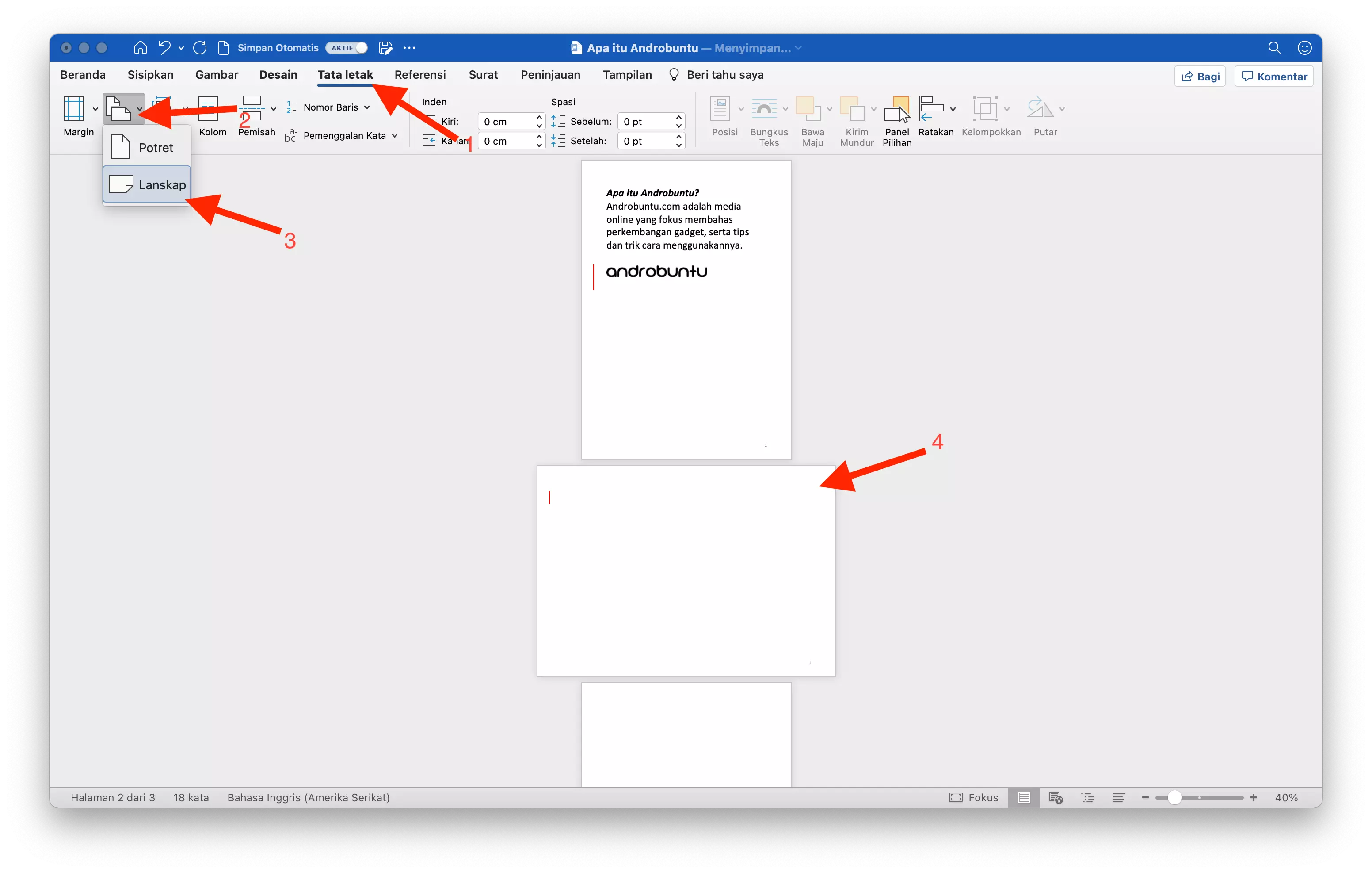 Cara Membuat Halaman Portrait dan Landscape di Satu Dokumen Microsoft Word by Androbuntu 3