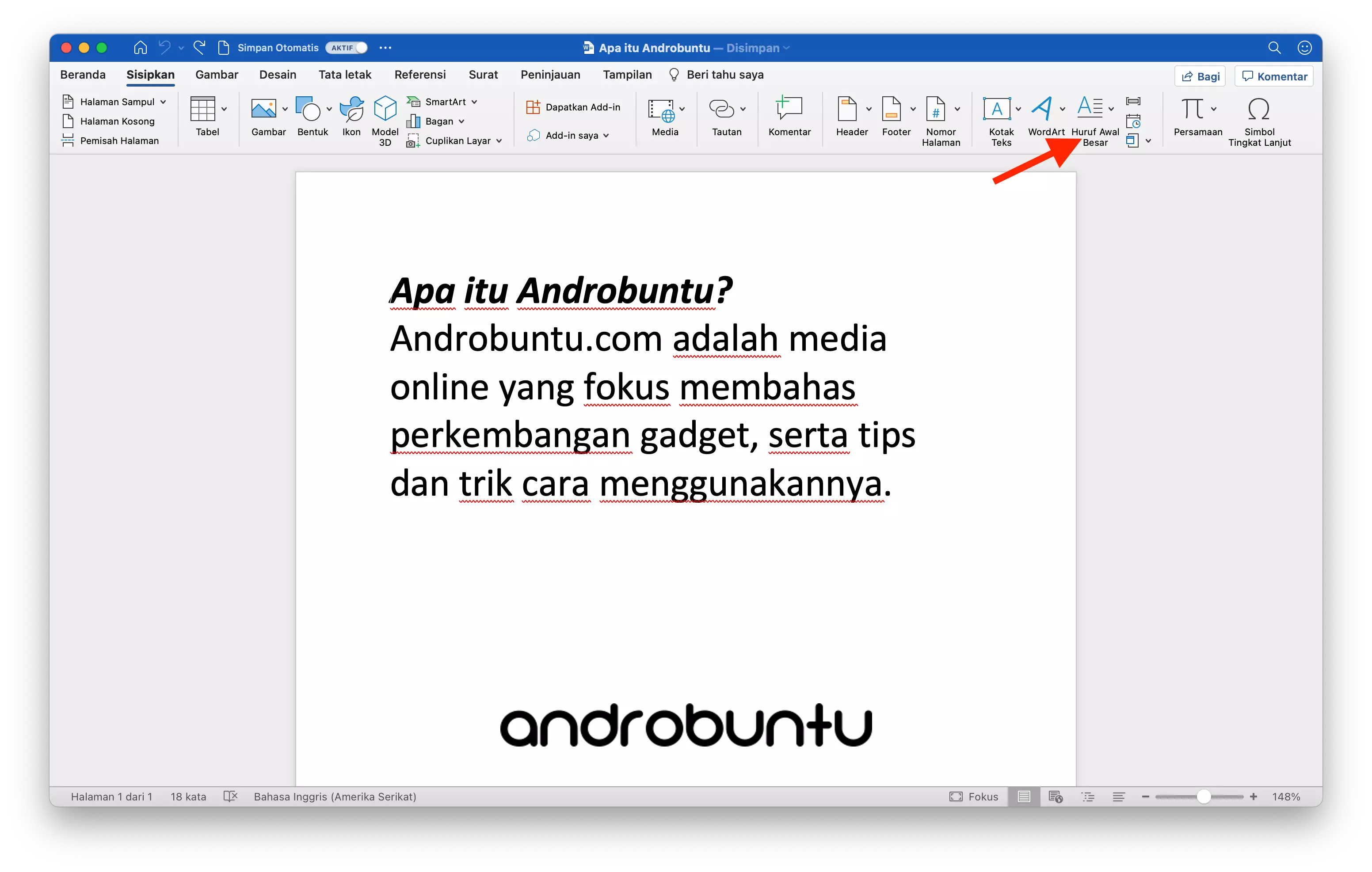 Cara Membuat Huruf Awal Paragraf Besar di Microsoft Word by Androbuntu 2