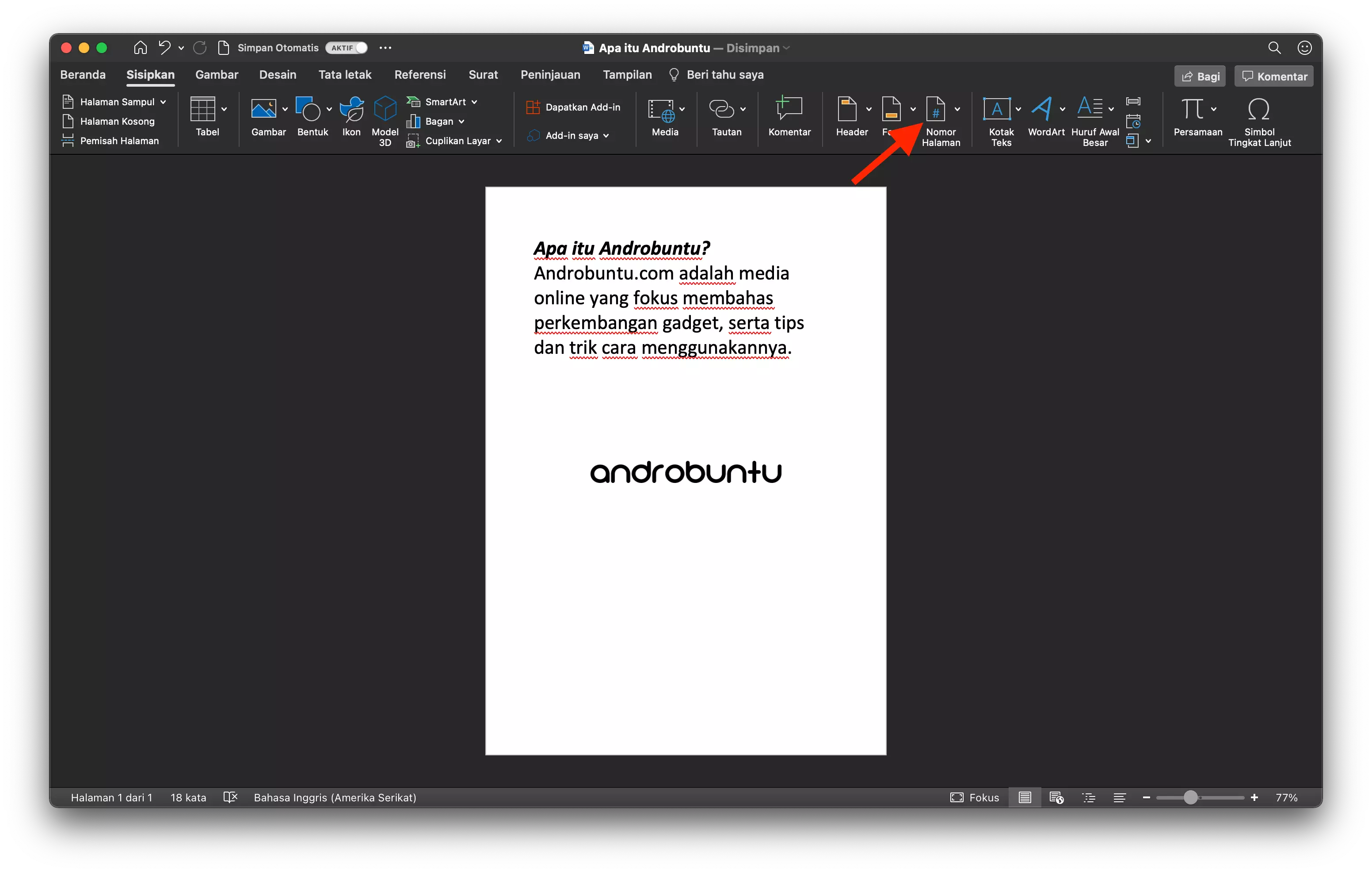 Cara Membuat Nomor Halaman di Microsoft Word by Androbuntu 2