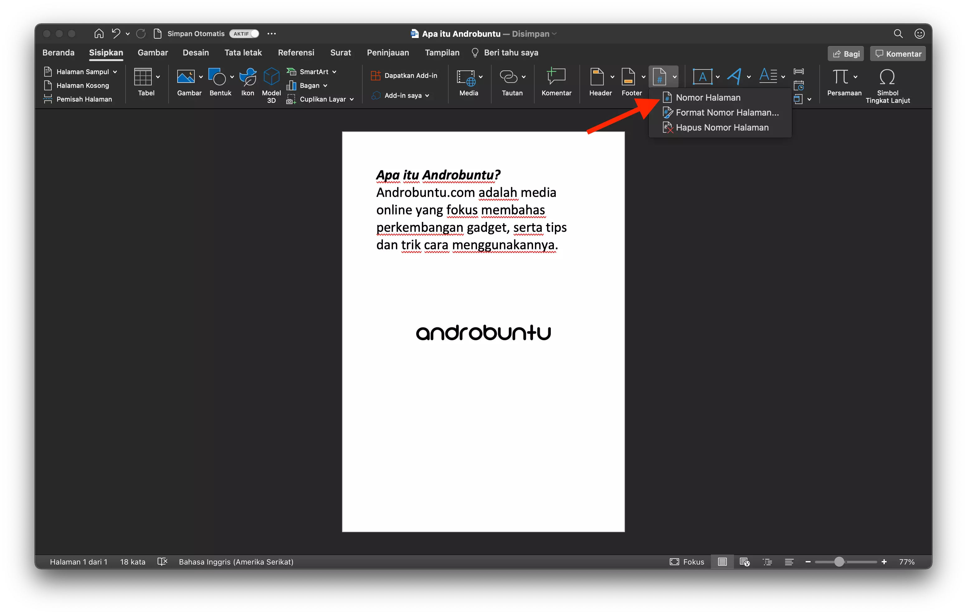 Cara Membuat Nomor Halaman di Microsoft Word by Androbuntu 3