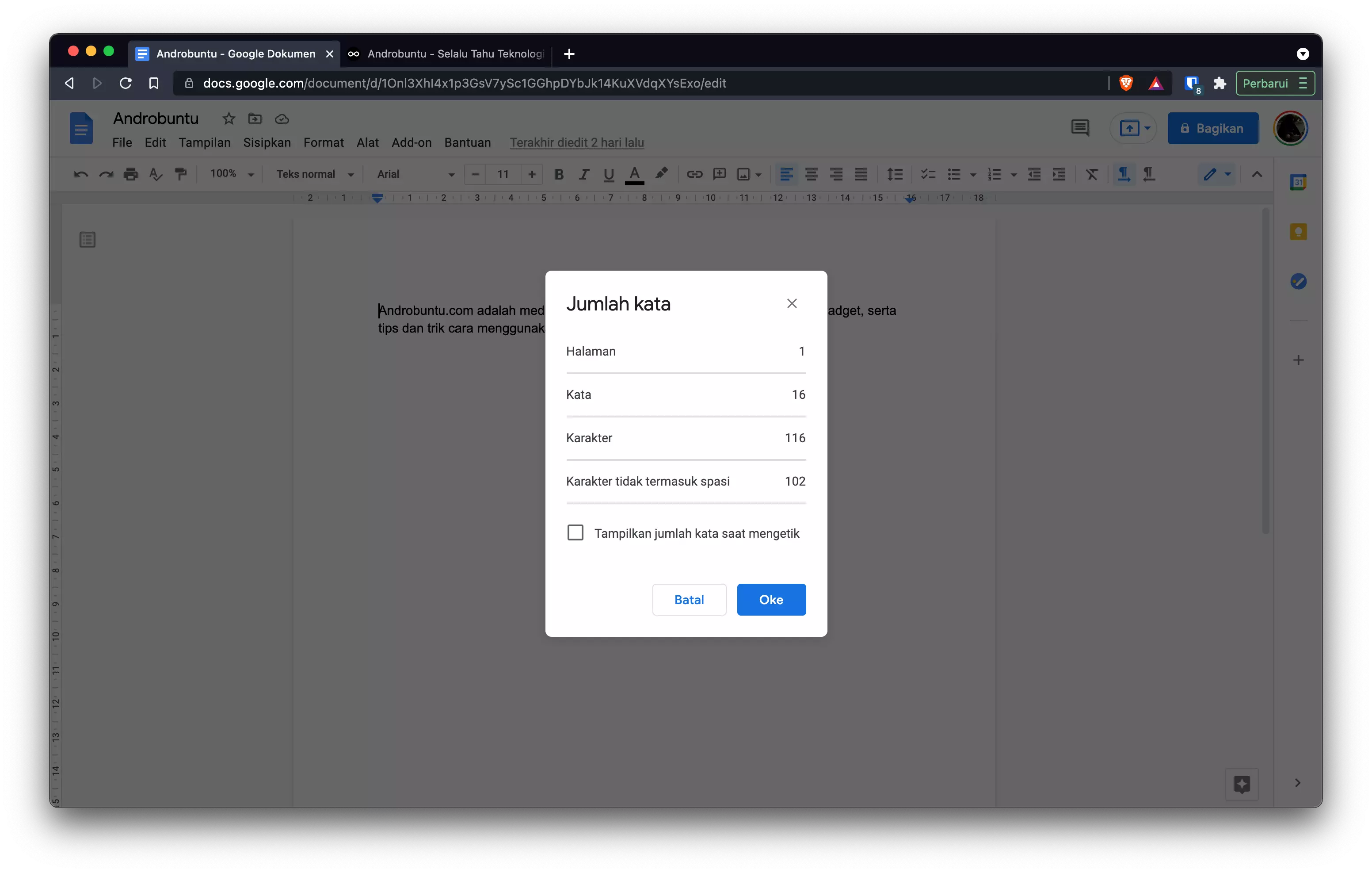 Cara Mengetahui Jumlah Kata di Google Docs by Androbuntu 2