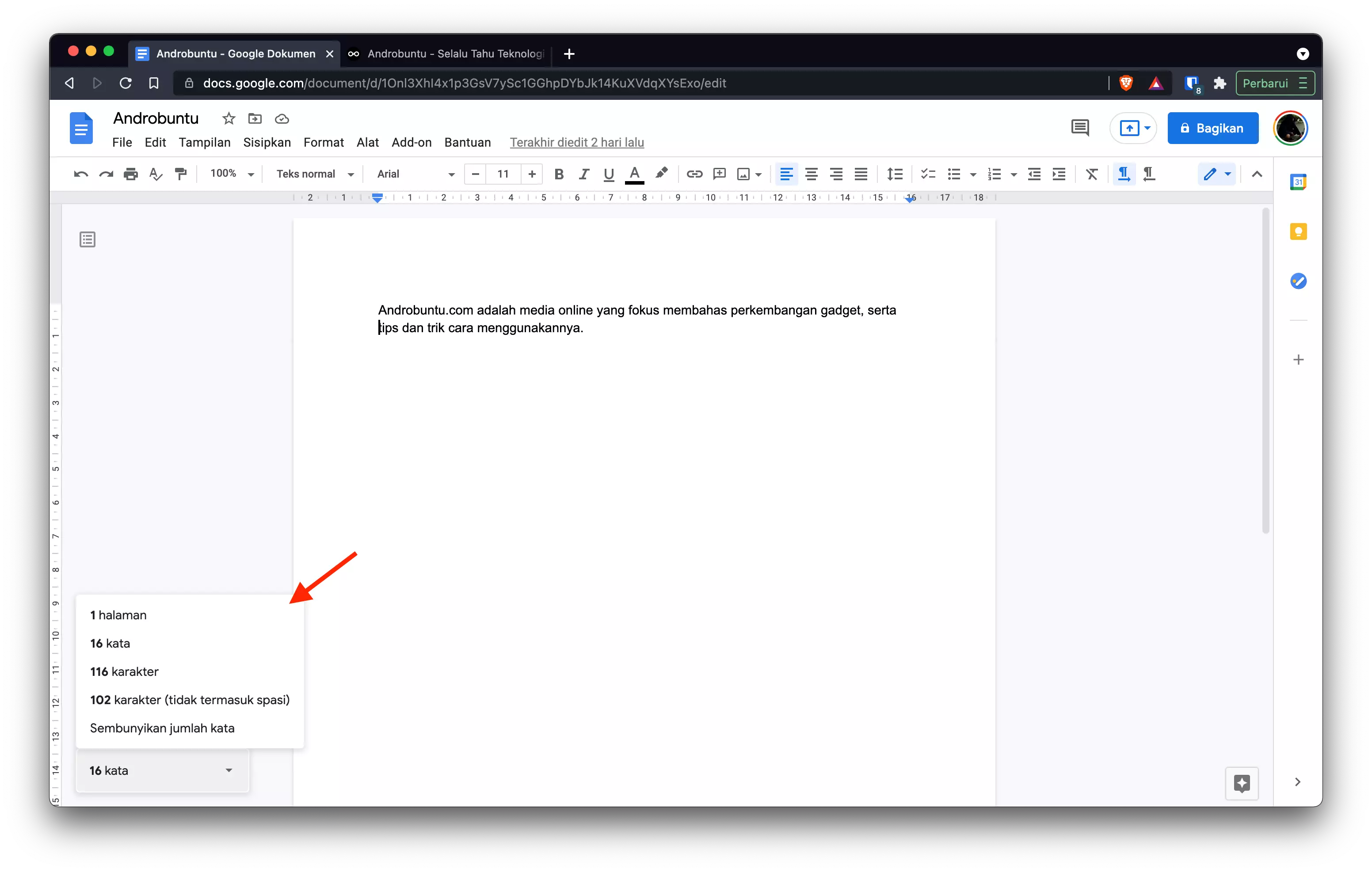 Cara Mengetahui Jumlah Kata di Google Docs by Androbuntu 4