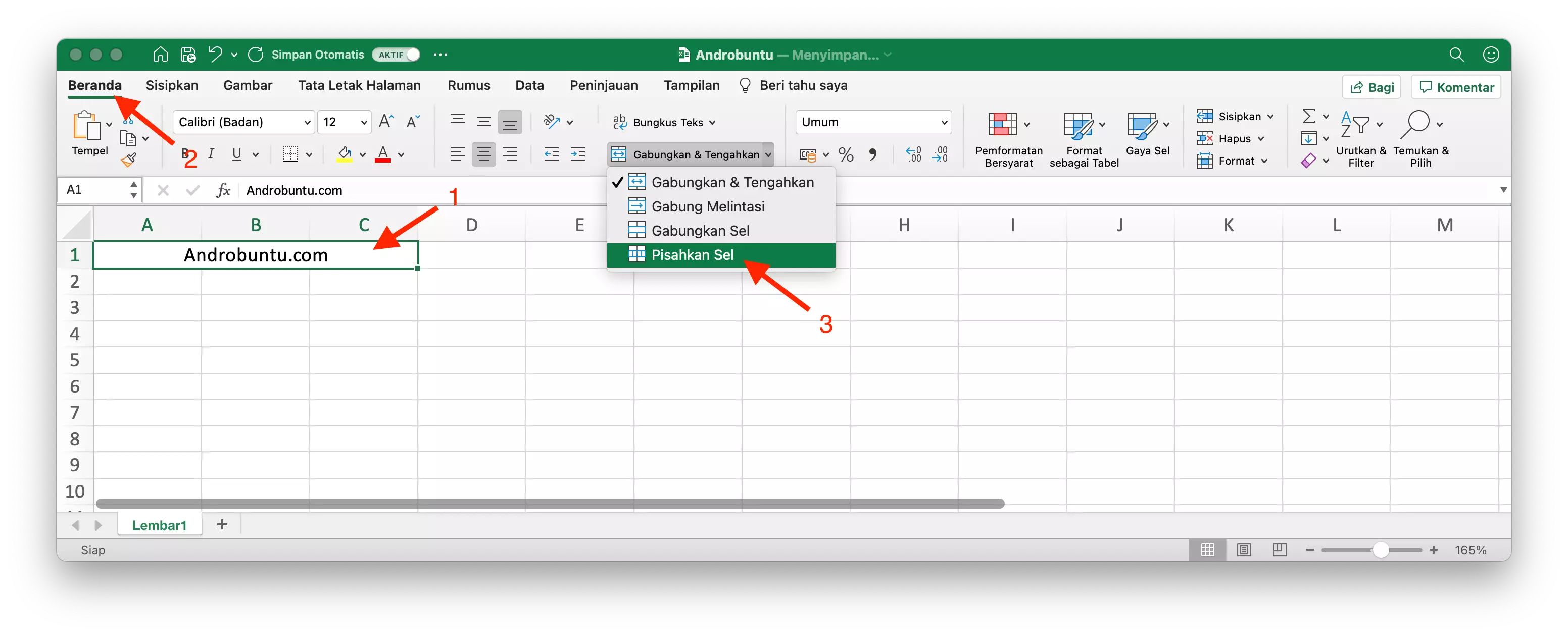 Cara Menggabungkan dan Memisahkan Sel di Microsoft Excel by Androbuntu 5