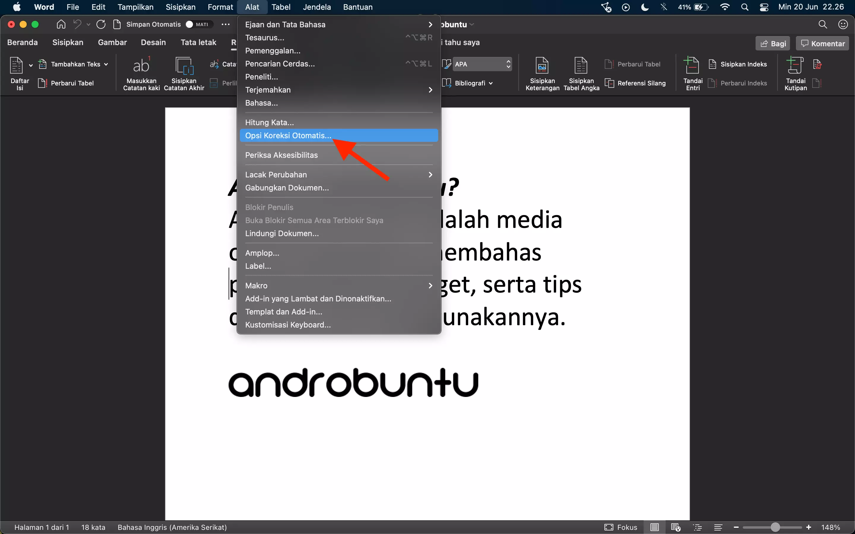 Cara Menonaktifkan Koreksi Otomatis di Microsoft Word by Androbuntu 2