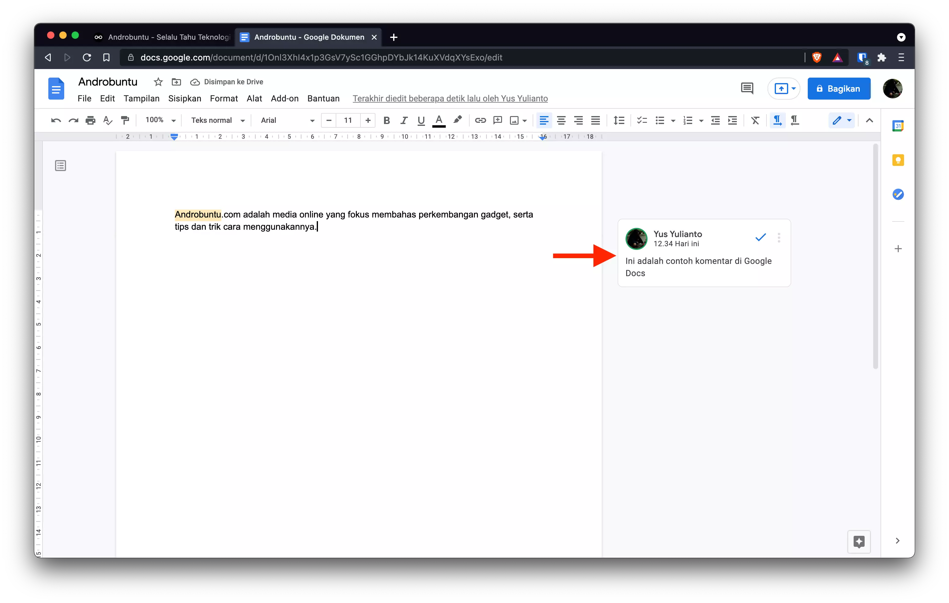 Cara Menambahkan Komentar di Google Docs by Androbuntu 4
