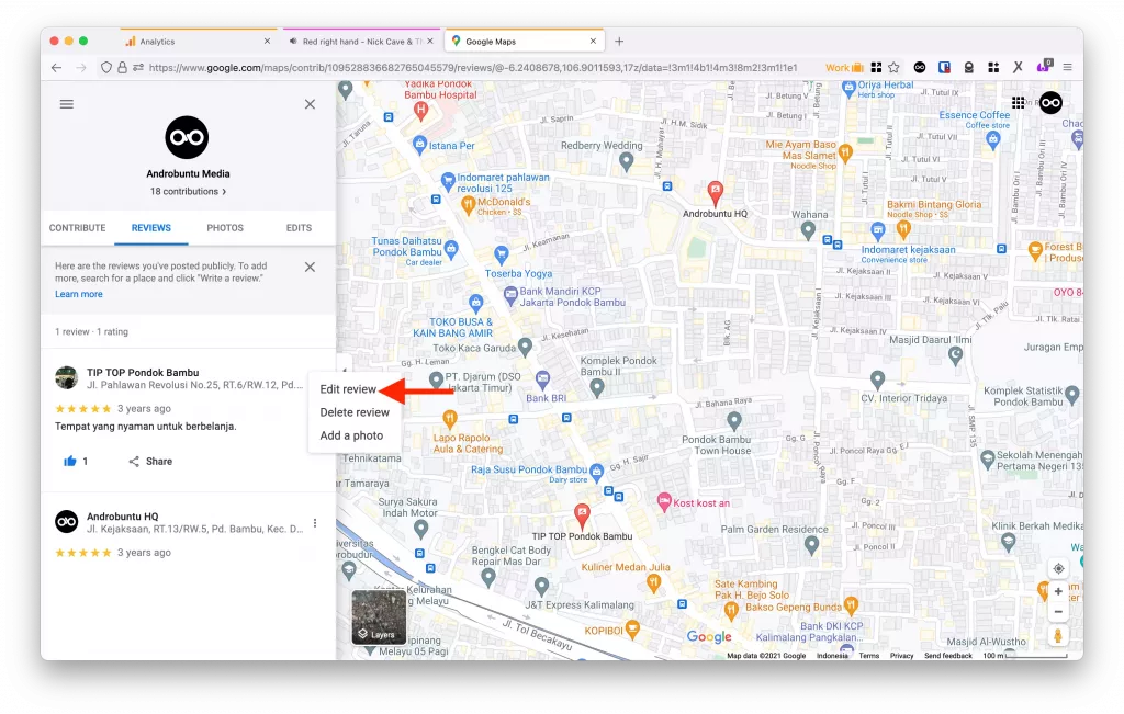 Cara Menghapus dan Mengubah Ulasan di Google Maps di Komputer by Androbuntu 4