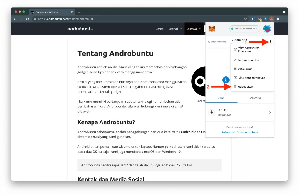 Cara Menghapus Akun MetaMask by Androbuntu 2