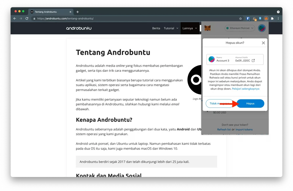 Cara Menghapus Akun MetaMask by Androbuntu 3