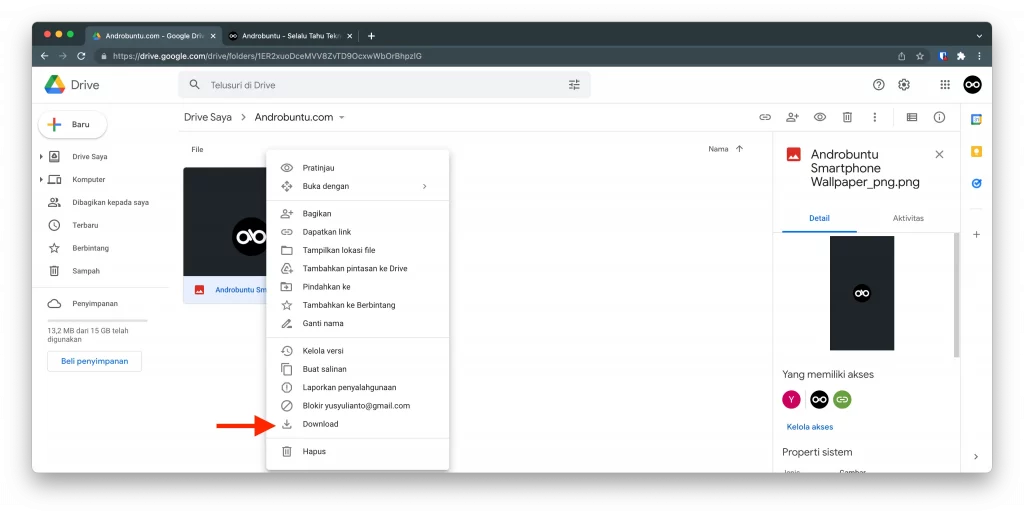 Cara Download File dari Akun Google Drive di Androbuntu 1