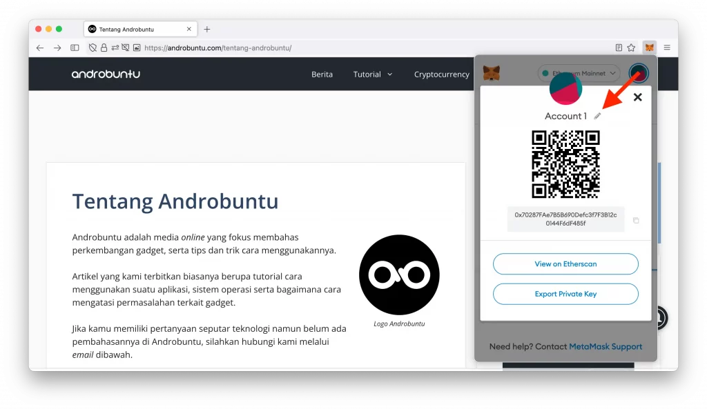 Cara Mengganti Nama Dompet di MetaMask by Androbuntu 3