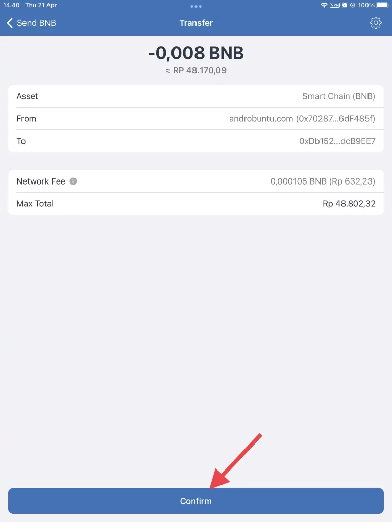 Cara Mengirim Koin dari Trust Wallet ke Indodax by Androbuntu 9