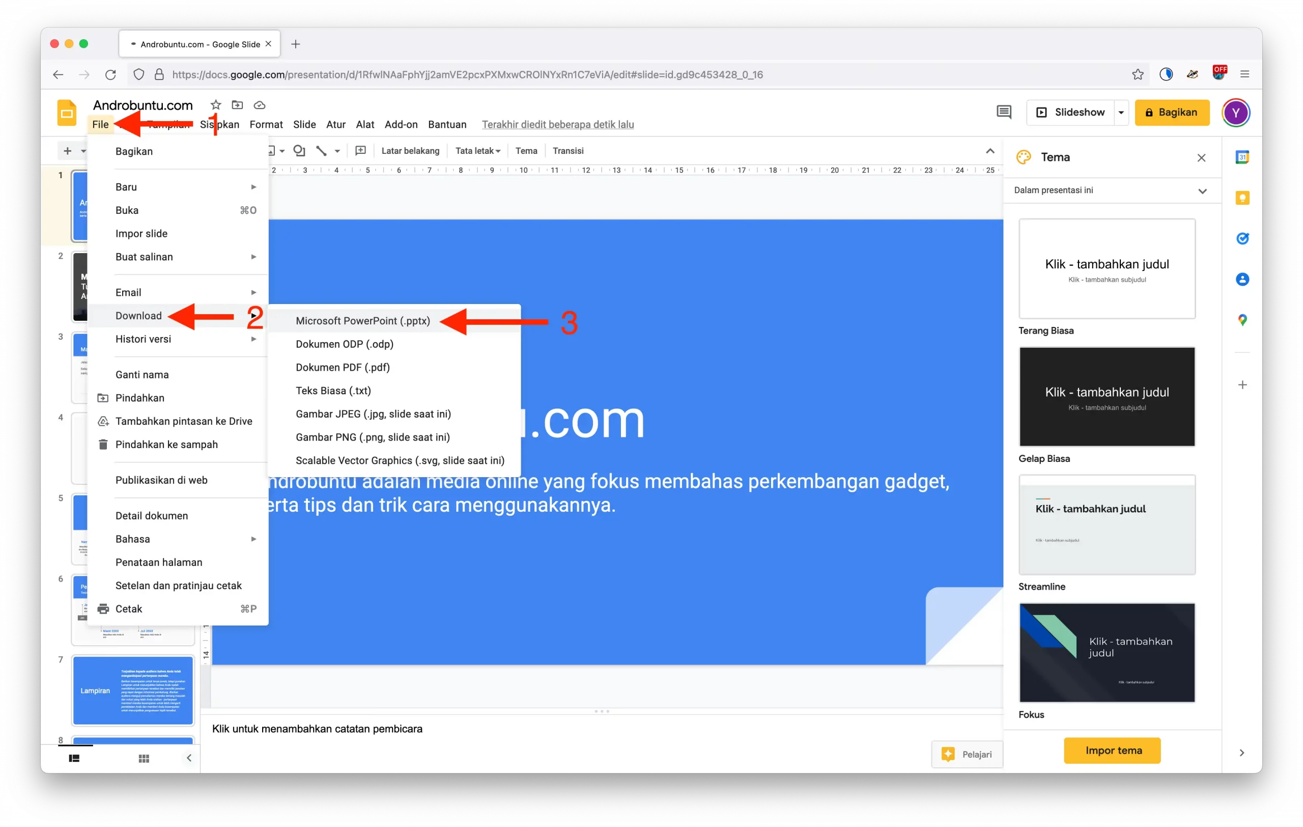 Cara Download Google Slide Menjadi PowerPoint by Androbuntu