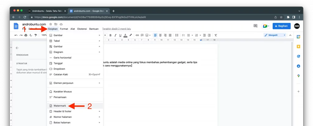 Cara Menambahkan Watermark di Google Docs by Androbuntu 2