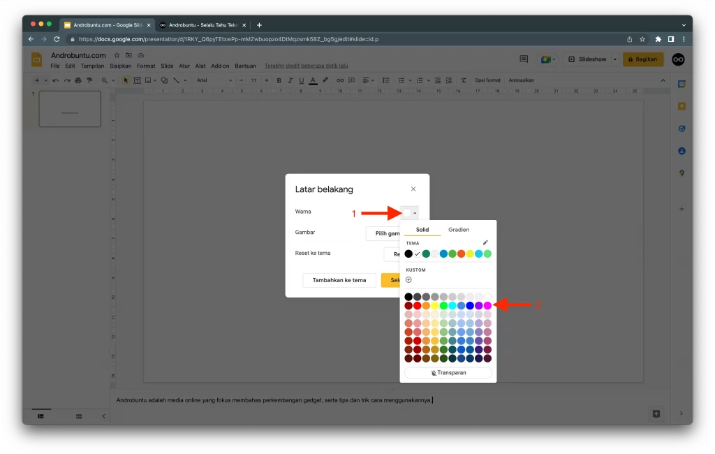 Bagaimana mengubah latar belakang Google Slides di Androbuntu 2