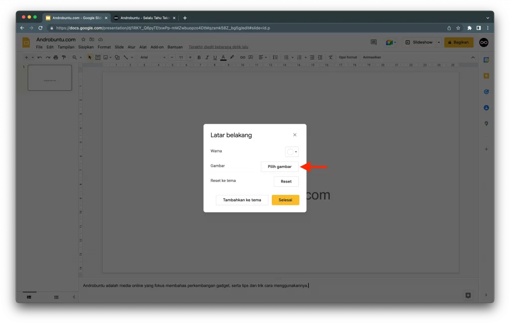 Bagaimana cara mengubah latar belakang Google Slide di Androbuntu 3
