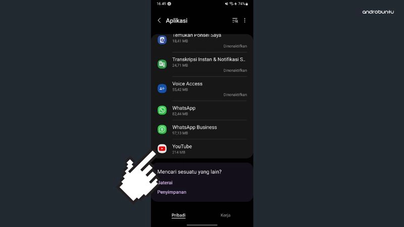 Cara menonaktifkan YouTube di Androbuntu 3 di Samsung
