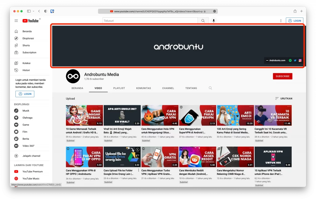 Contoh Banner YouTube Androbuntu Media