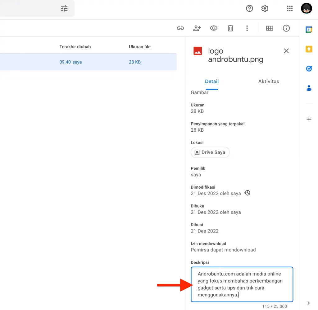 Cara menambahkan Deskripsi File dan Folder di Google Drive by Androbuntu 3