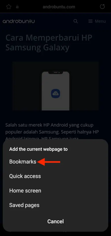 Cara Bookmark Website di Samsung Internet 3