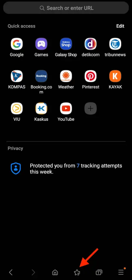 Cara Bookmark Website di Samsung Internet 5